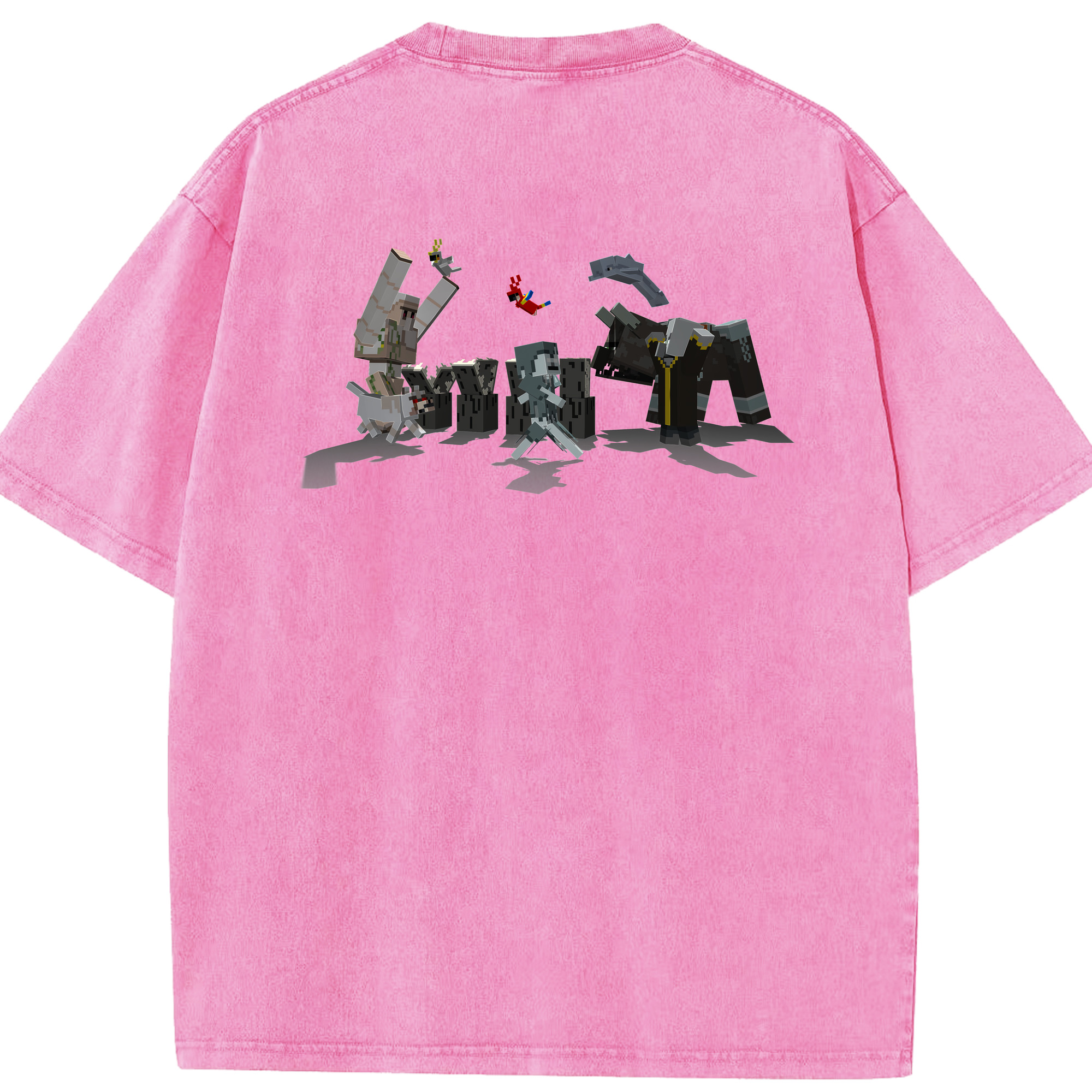 （画像用） マインクラフト ブロックの世界 Minecraft MC Block world 綿100% ヴィンテージ風 半袖Tシャツ（背面プリント）